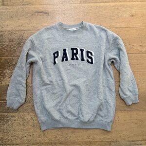 Anine Bing Tyler Gray Collegiate Crewneck Sweater with Paris Print XS